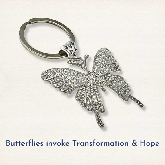 Evenchae Silver Butterfly Keychain - Covered in Rhinestones - Gift Bag - 3”L - Picture 2 of 8
